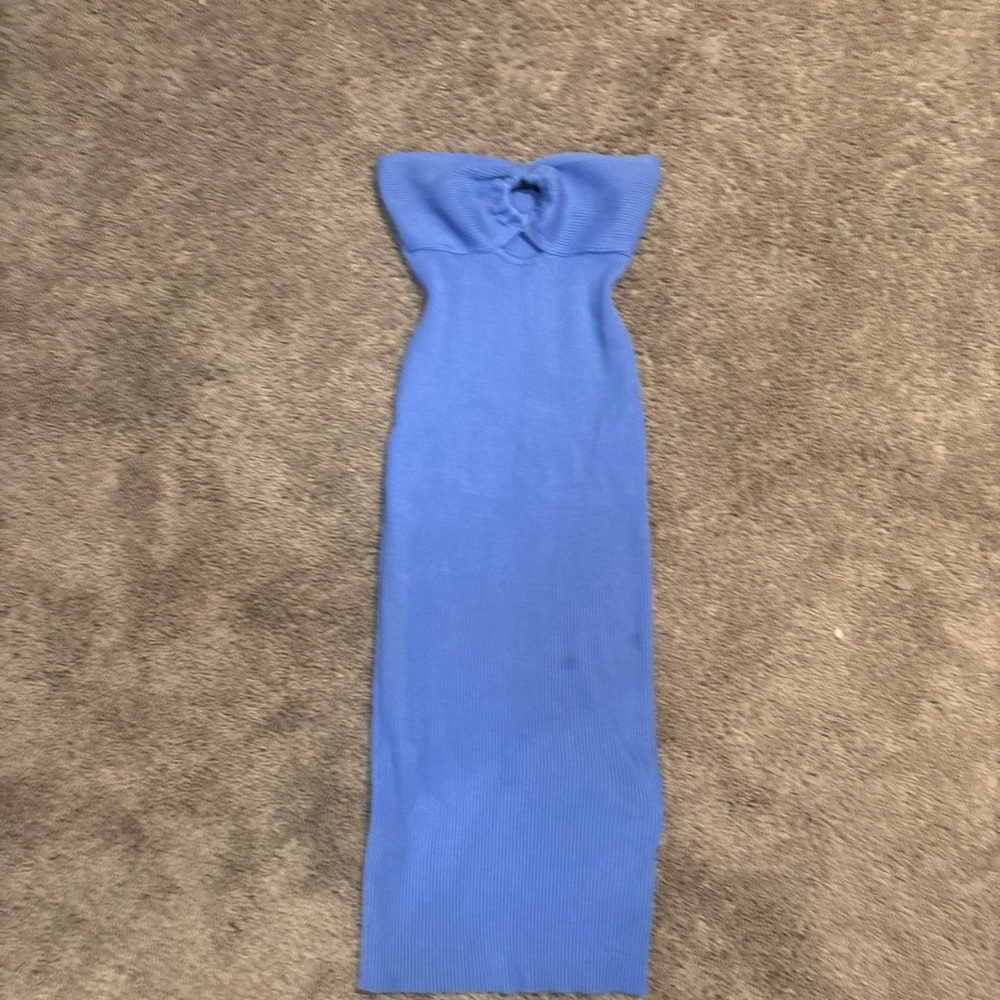 Blue Strapless Knit Dress